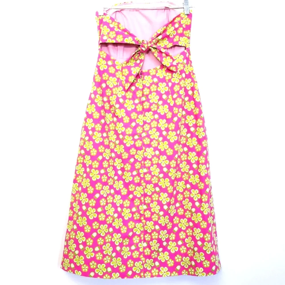 Vintage Lilly Pulitzer Strapless Lip Pink Dunebuggy Floral w/Ladybugs Midi Dress - Picture 7 of 14